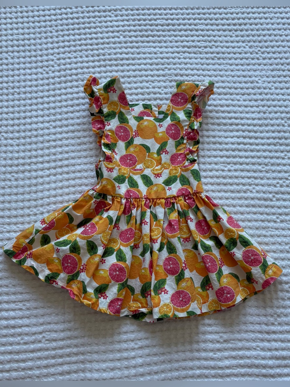 Petit Peony Citrus Pinny Dress Fruit Lemon Orange Ruffle Party Preppy 12-18M